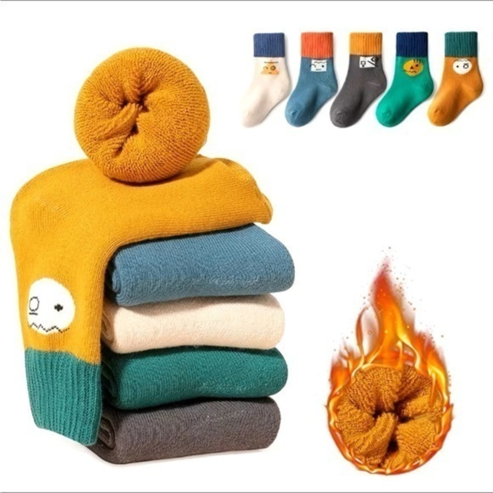 New Lot of 5 thermal thick cotton terry socks 1-3